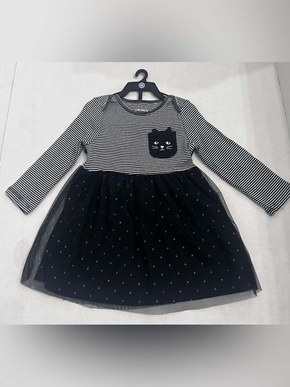 Carter's Child of Mine Baby Girl Halloween Black & White Cat Dress Set/ 12 Mths